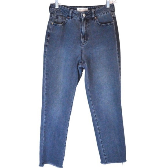 PacSun 100% Cotton Mom Jeans, Grungy Blue Color, Raw Hem - Size 25 - Picture 1 of 9